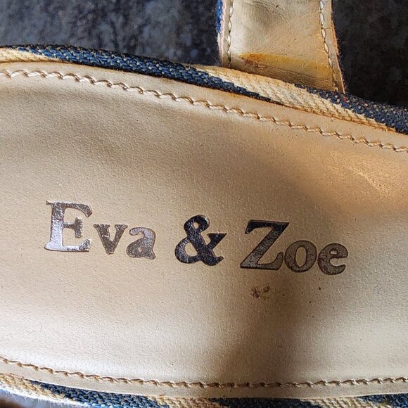 Eva & Zoe Blue/White Striped Sexy 1940s Cork Wedge Sandals Size 8 - Picture 5 of 16